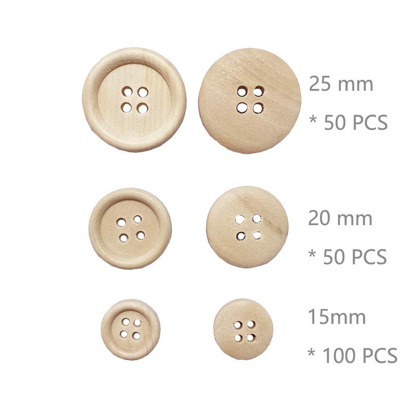 Juland 200 PCS Mixed Wooden Buttons in Bulk Round Decorative Wood Buttons 4 Holes for Crafts Scrapbooking or Sewing and DIY Craft - 15  20  25mm - Image 3